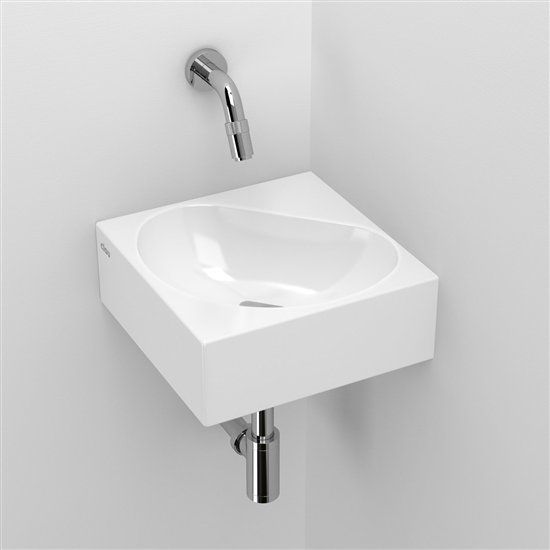 Flush lave-mains angulaire finition céramique blanche