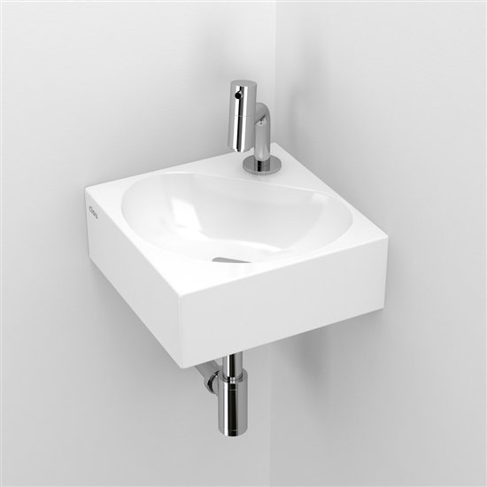 Flush lave-mains angulaire finition céramique blanche