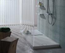 Receveur de douche 80x180 en Pietraluce avec surface antidérapante. Réversible bonde chromée